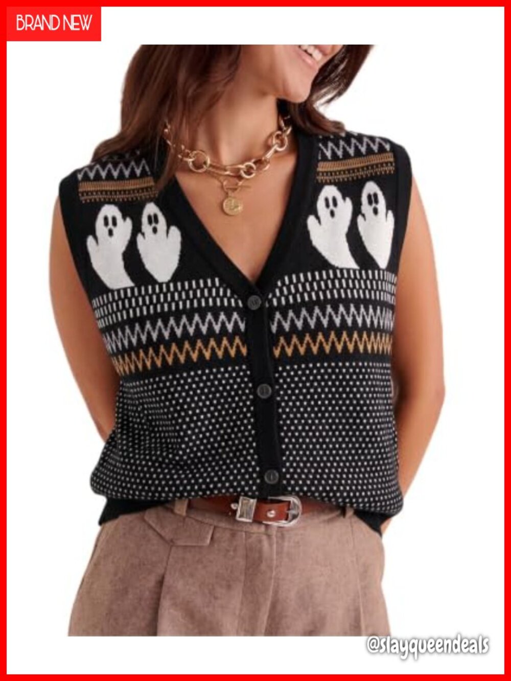 Women's Halloween Sweater Vest Sleeveless Button Down Cardigan